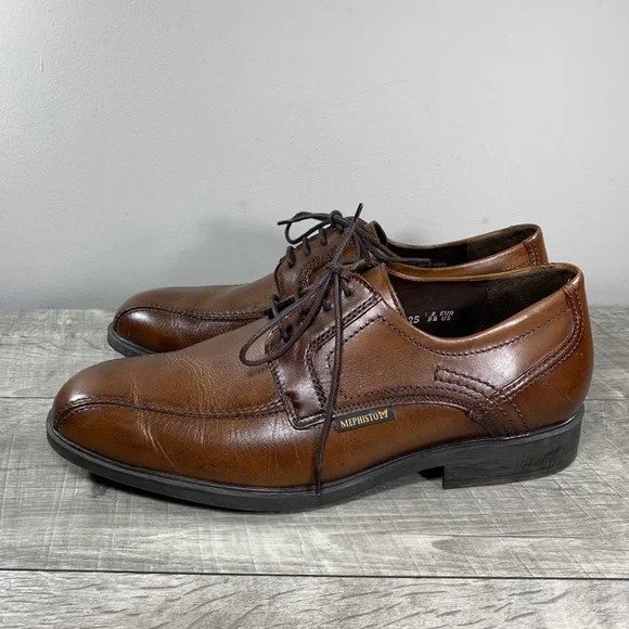 Mephisto Air-Jet Bike Toe Brown Leather Mens Laxe Up Oxfords  display picture 1